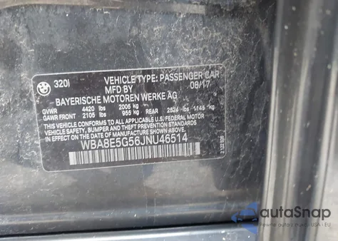 2018 BMW 320I xDrive z USA, uszkodzony, nr VIN WBA8E5G56JNU46514